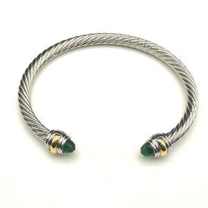 David Yurman Bracelet 5mm Sterling Silver Prasiolite Diamond Cable Classic Cuff